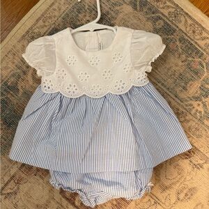 Janie and Jack Blue Seersucker and Eyelet Dress